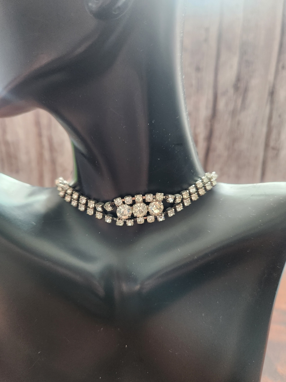 Vintage 1950’s Art Deco Inspired Rhinestone Choker Necklace 16”